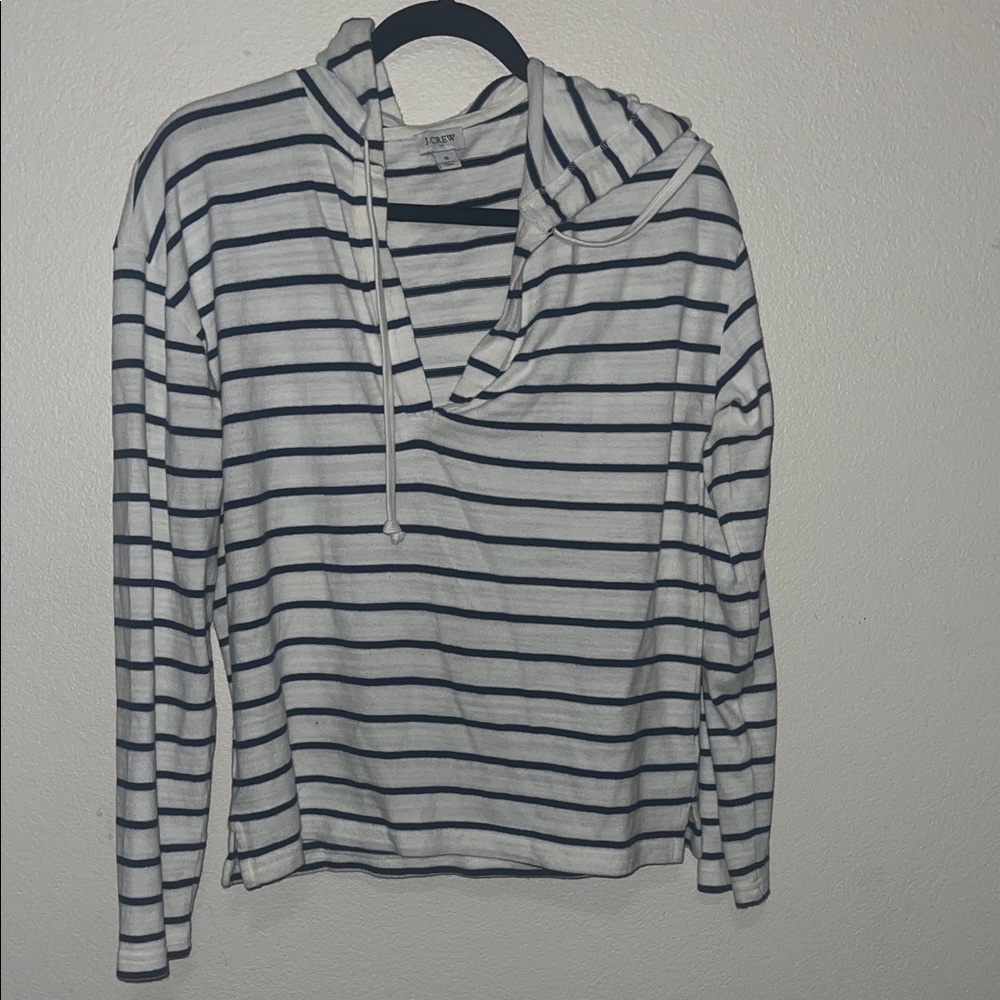 Striped White and Black Women's Hoodie Top